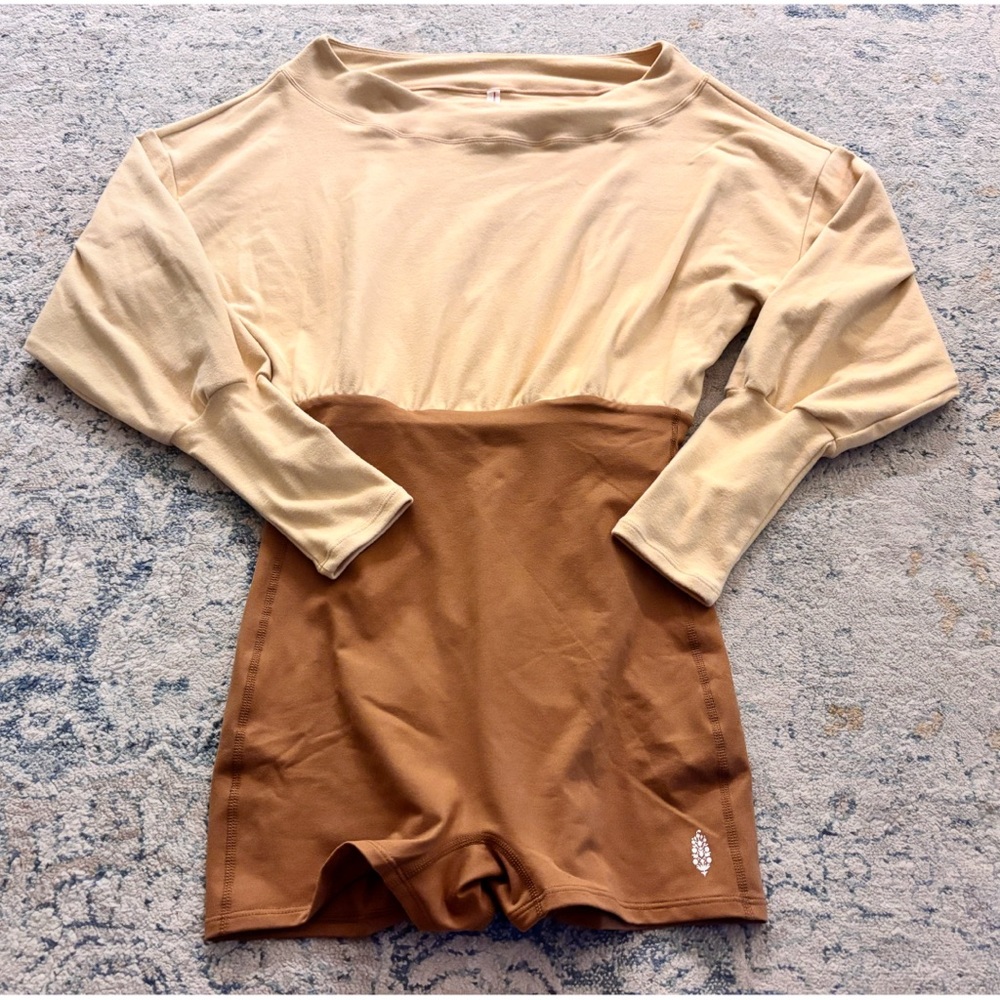 Free People Two-Tone Cream and Brown Jumpsuit Romper